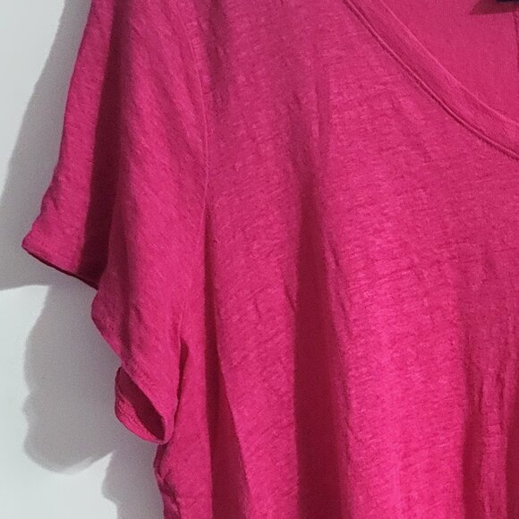 Tahari Womens Pink 100% Linen V-Neck T-Shirt Size 1X Short Sleeve Top Coastal - Picture 4 of 9